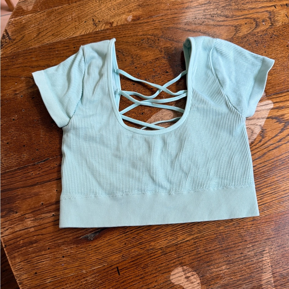 Aerie Green Short Sleeve Cut Out Bodysuit
